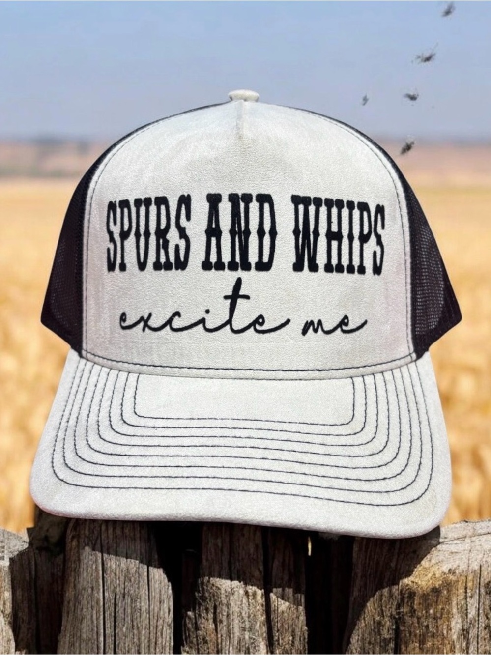 Spurs and Whips "Excite Me" Trucker Hat - White & Black